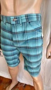 Mens Plaid Denim Shorts 32 