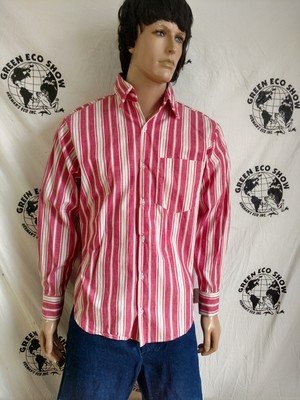 Mens Red Stripe Cotton L/S Shirt