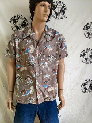Mens Palm tree Shirt L vtg Cotton