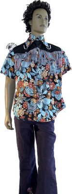 Cowboy Cactus Flower Embroidered Shirt M