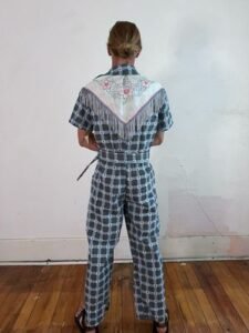 Mens Western Jumpsuit L Plaid Embroidered