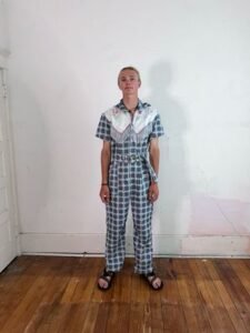 Mens Western Jumpsuit L Plaid Embroidered