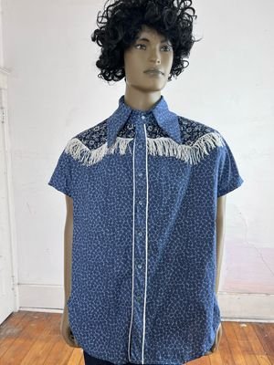 Blue leaves Cowboy Shirt L USA
