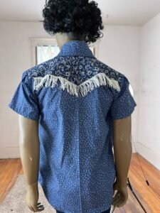 Blue leaves Cowboy Shirt L USA