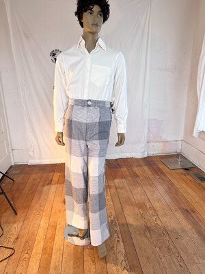 Mens Plaid Wool Suit 42 33 x 31 Wool vaquero wide leg