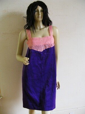 Purple Velvet Pink Crochet Dress M 
