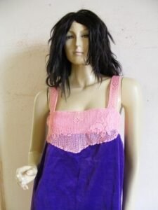 Purple Velvet Pink Crochet Dress M 