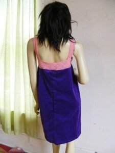 Purple Velvet Pink Crochet Dress M 