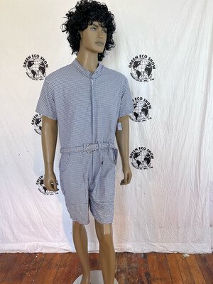 Mens Romper Check Blk White XL Belted