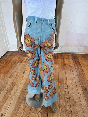 Mens Flower Power Bell Bottom Pants 31" Air brushed by Anna Herman