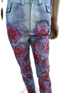 Mod Flower Painted Pants  31- 32 bells Canvas 