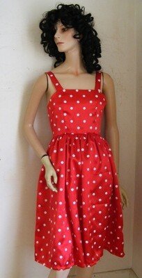 Red Polkadot Swing Dress S  26" W