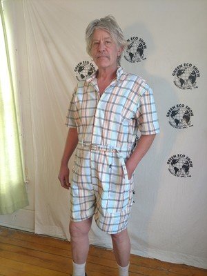 Mens Romper XL Plaid Pastels