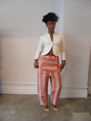 Womens Striped Double Fly Pants  M 30"  X 27 USA