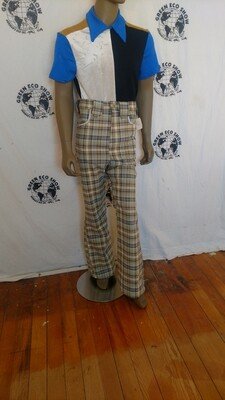 Mens Plaid Bell Bottom pants 34 X 33