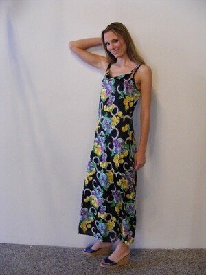 Black Floral Evening Gown Dress M Hermans Rayon
