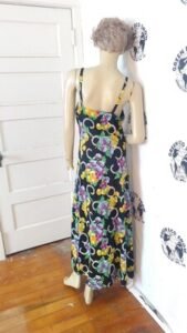 Black Floral Evening Gown Dress M Hermans Rayon