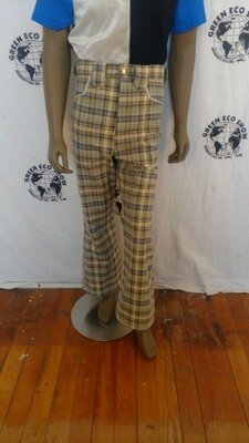Mens Plaid High Waisted Bells Cowboy 34 X 30