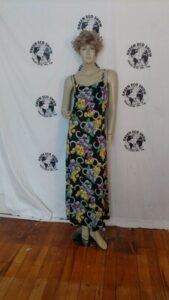 Black Floral Evening Gown Dress M Hermans Rayon