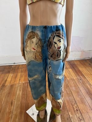 Womens Air brushed Rapper Pants M Beautiful Women Drawstring