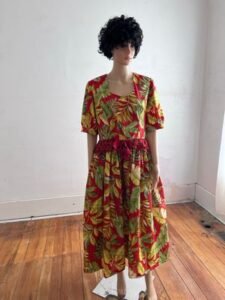 Red Plant  Prairie Dress with lace peplum  M-L w 32"