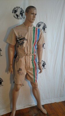 Mens Romper Organic Cotton L Stripe  Frog