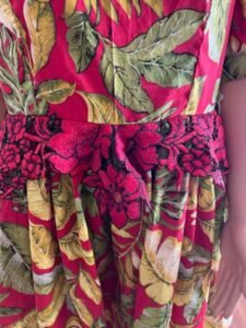 Red Plant  Prairie Dress with lace peplum  M-L w 32"