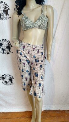 Edwardian French Print S -M  29" USA Capris 