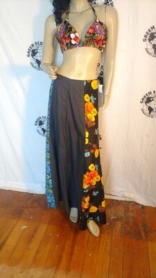 Black Flower Patchwork Skirt w 28" USA