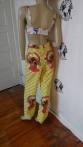 Womens Wide Leg  High waisted Pants Border Print Check 28"" W