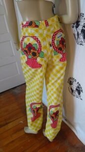 Womens Wide Leg  High waisted Pants Border Print Check 28"" W