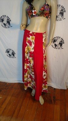 Red Long Patchwork Skirt M 30" W