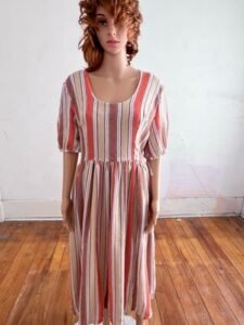 Striped Prairie Dress L -XL 32W Coton Ticking