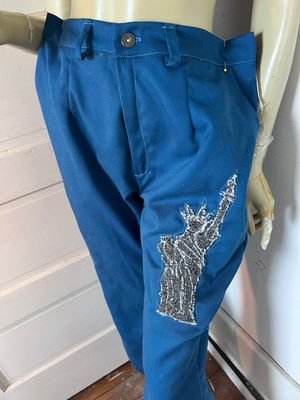 Statute of Liberty Embroidered Pants L 33" W