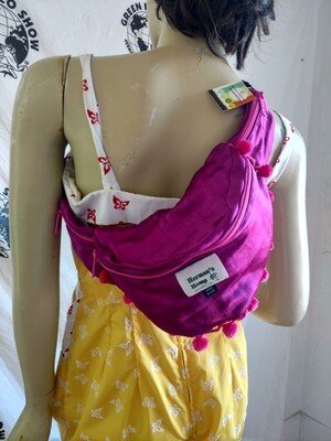Purple Hemp /silk Fanny Pack  pom poms