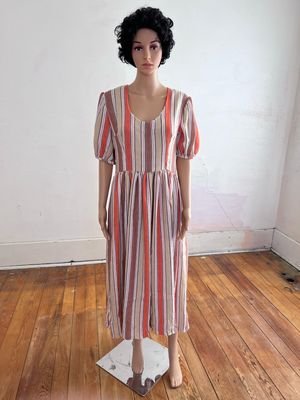 Striped Prairie Dress Cotton ticking L 