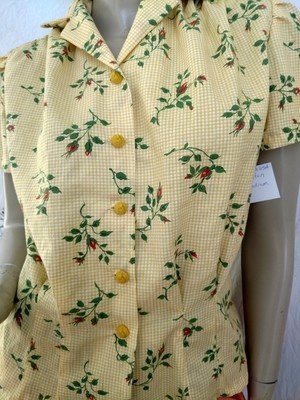 Womens Blouse Rockabilly M Roses