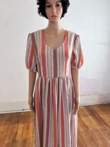 Striped Prairie Dress Cotton ticking L 