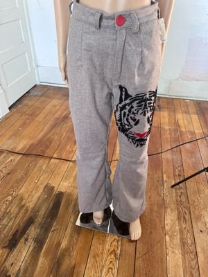 Womens Embroidered Tigger Pants Wool M 28"