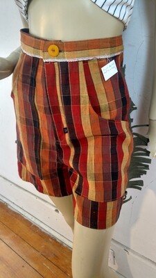Womens Plaid Denim Fringed Shorts S 27" W