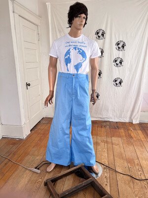 Mens Wide Leg Pleated Pants 36 Blue