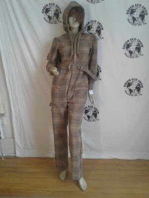 Womens Plaid wool Hoody Jumpsuit M Skiing