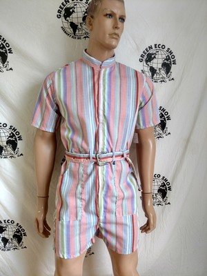 Mens Romper Striped Peach M - L