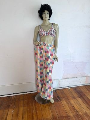 Womens Patchwork Pants L 33" Lined