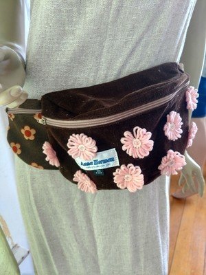 Brown Pink Wool Flowers Fanny Pack