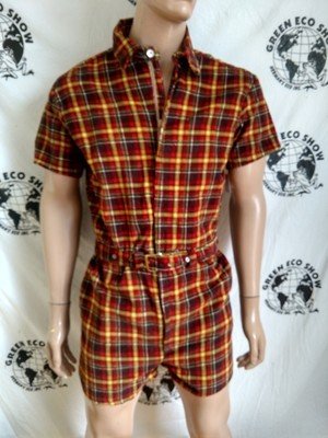 Mens Plaid Romper Corduroy m-L
