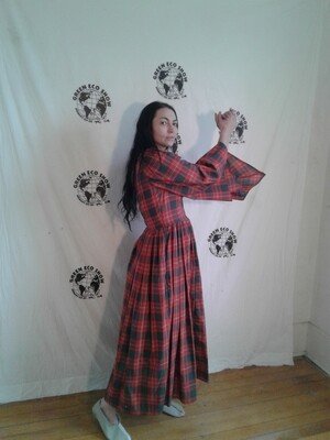 Plaid Old World Dress lace up S -M