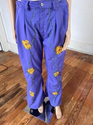 Womens Moss Stitch Embroidered Western Roses Pants  XL w 36"