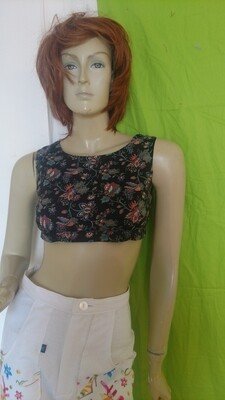 Crop Top Black Floral S USA lined