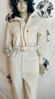 White Wool Skiing Jumpsuit Hoody M Hermans  USA